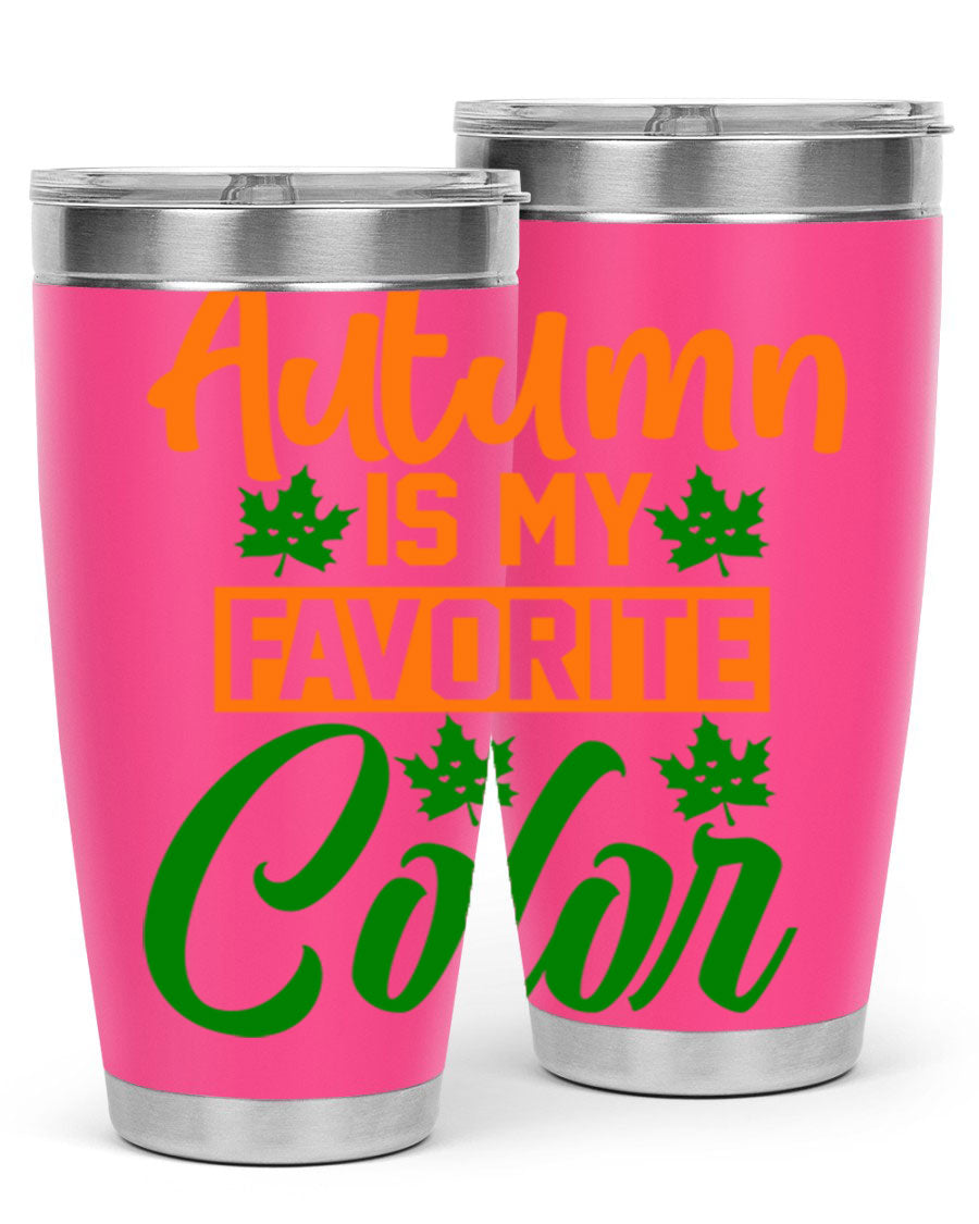 Autumn is My Favorite Color 21# Tumbler featuring vibrant fall colors and a stainless steel design, perfect for hot and cold beverages.