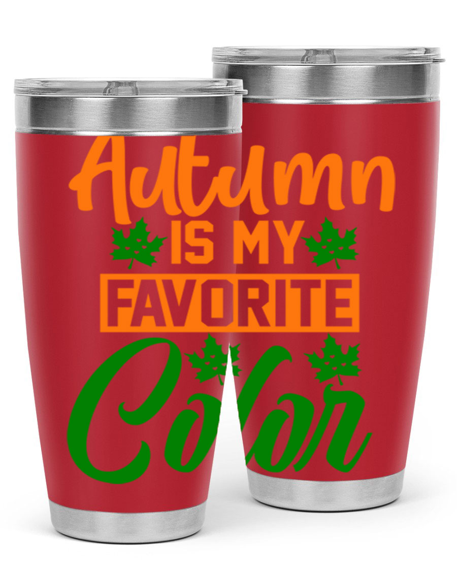 Autumn is My Favorite Color 21# Tumbler featuring vibrant fall colors and a stainless steel design, perfect for hot and cold beverages.