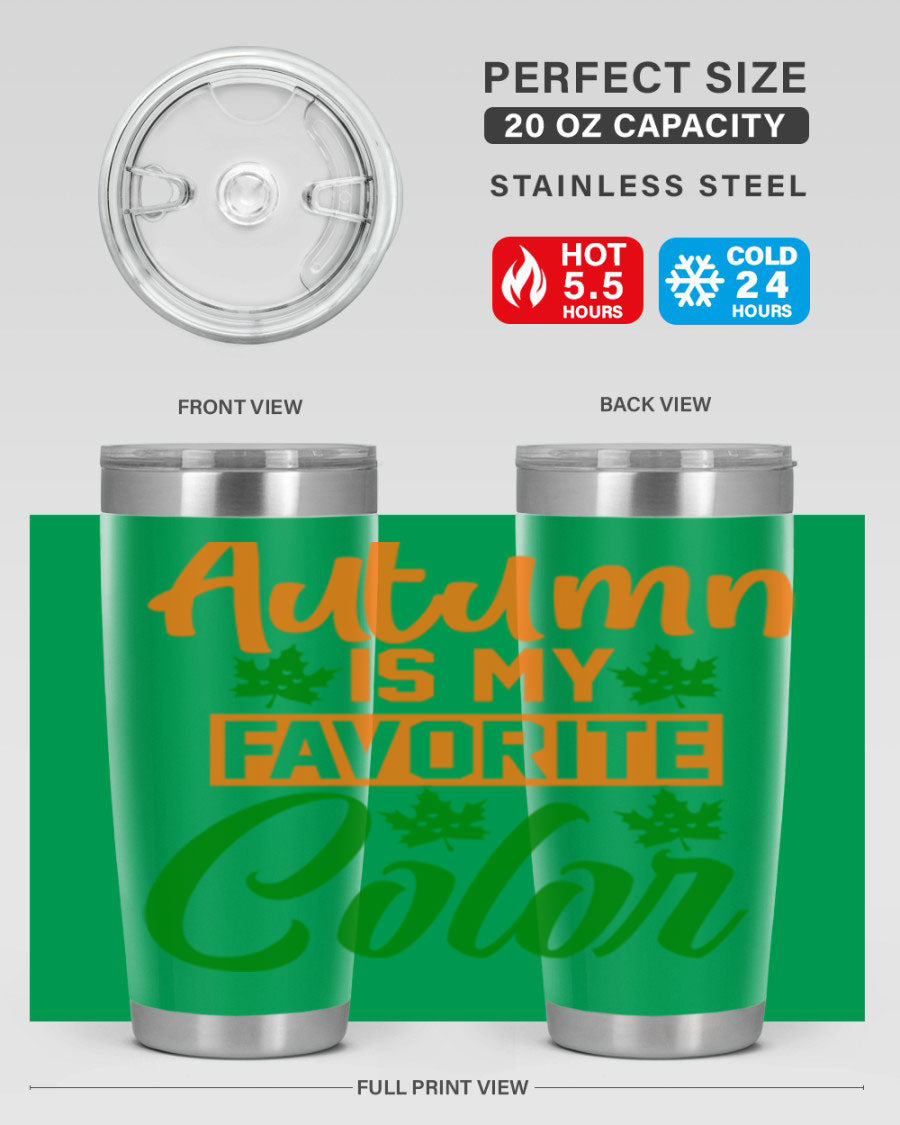 Autumn is My Favorite Color 21# Tumbler featuring vibrant fall colors and a stainless steel design, perfect for hot and cold beverages.