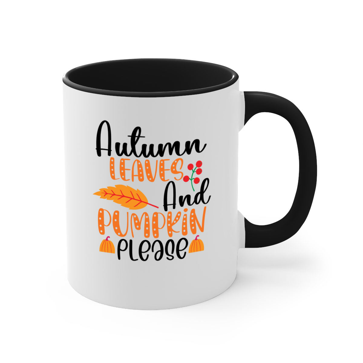 Autumn Leaves And Pumpkin Please Mug with a glossy finish, featuring a two-tone design and a colored handle, perfect for fall beverages.