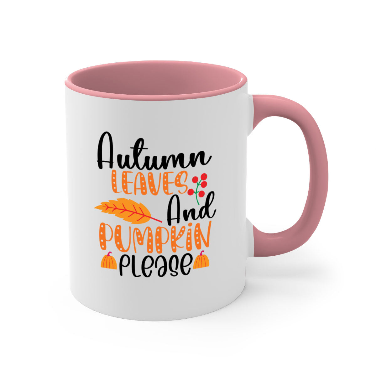 Autumn Leaves And Pumpkin Please Mug with a glossy finish, featuring a two-tone design and a colored handle, perfect for fall beverages.