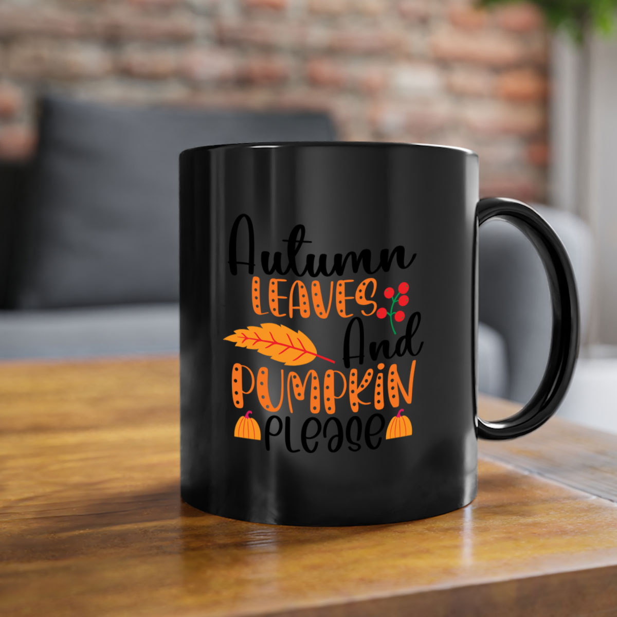 Autumn Leaves And Pumpkin Please Mug with a glossy finish, featuring a two-tone design and a colored handle, perfect for fall beverages.