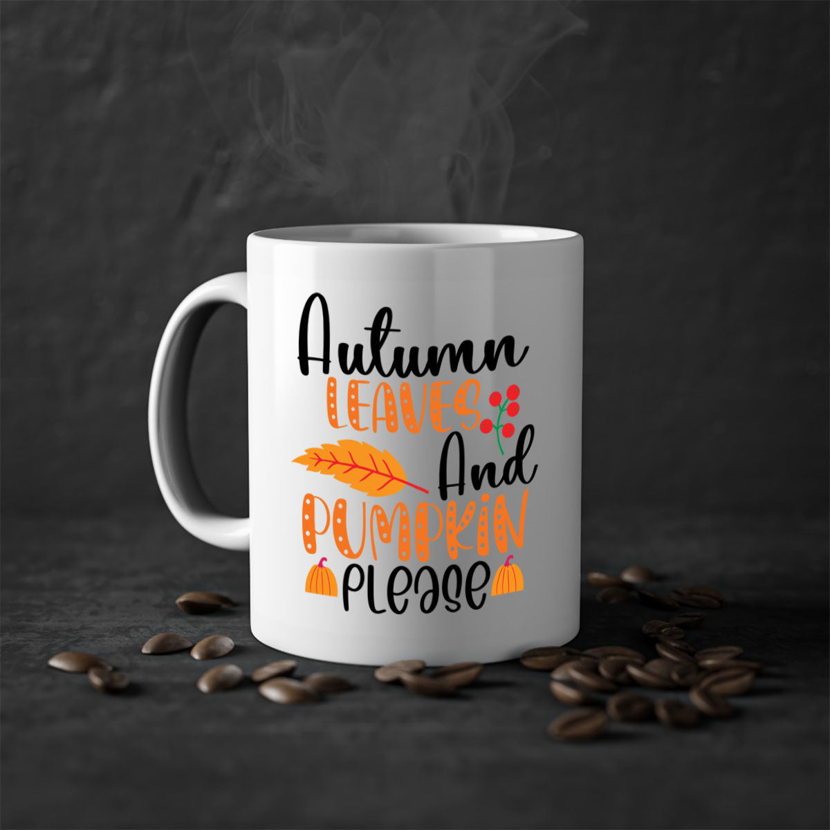 Autumn Leaves And Pumpkin Please Mug with a glossy finish, featuring a two-tone design and a colored handle, perfect for fall beverages.