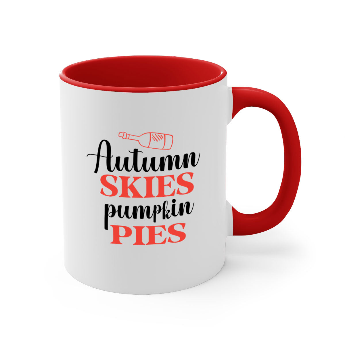 Autumn Skies Pumpkin Pies Mug featuring a two-tone design with a colored handle and glossy finish, perfect for fall beverages.