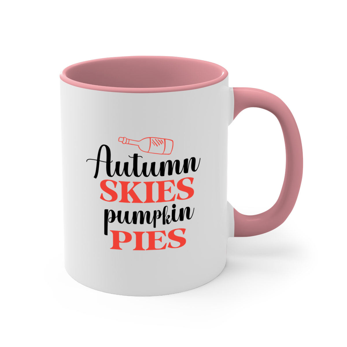 Autumn Skies Pumpkin Pies Mug featuring a two-tone design with a colored handle and glossy finish, perfect for fall beverages.