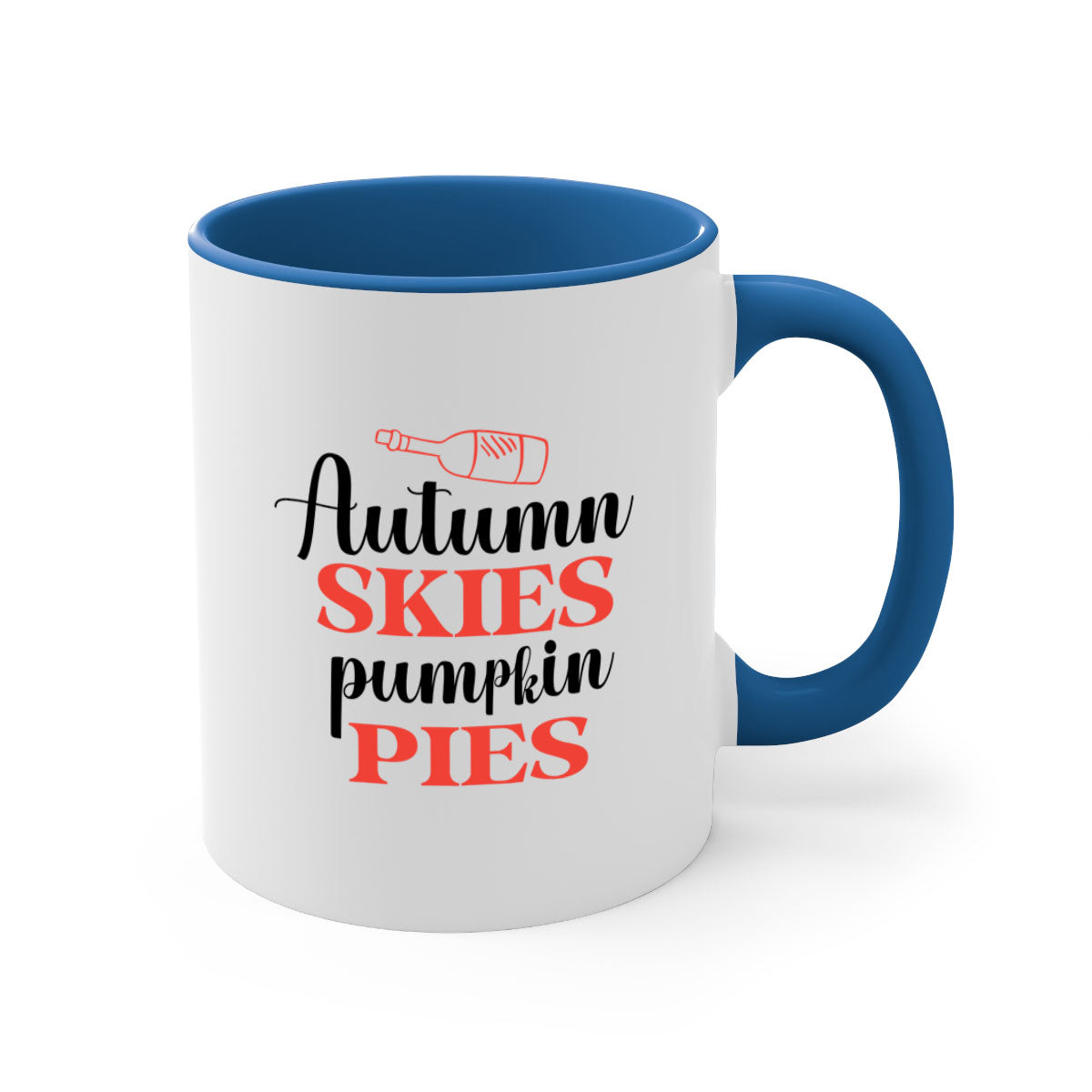 Autumn Skies Pumpkin Pies Mug featuring a two-tone design with a colored handle and glossy finish, perfect for fall beverages.