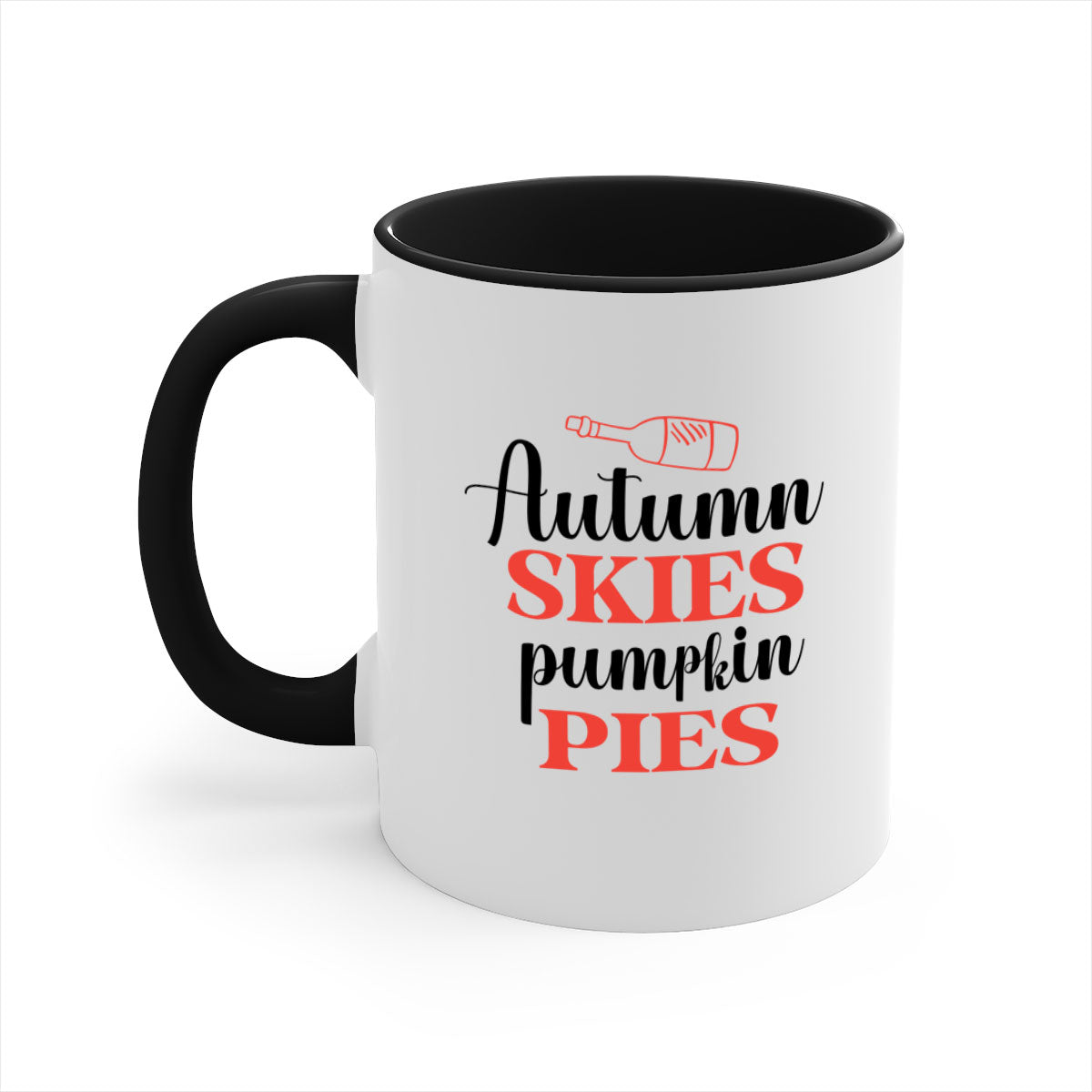 Autumn Skies Pumpkin Pies Mug featuring a two-tone design with a colored handle and glossy finish, perfect for fall beverages.