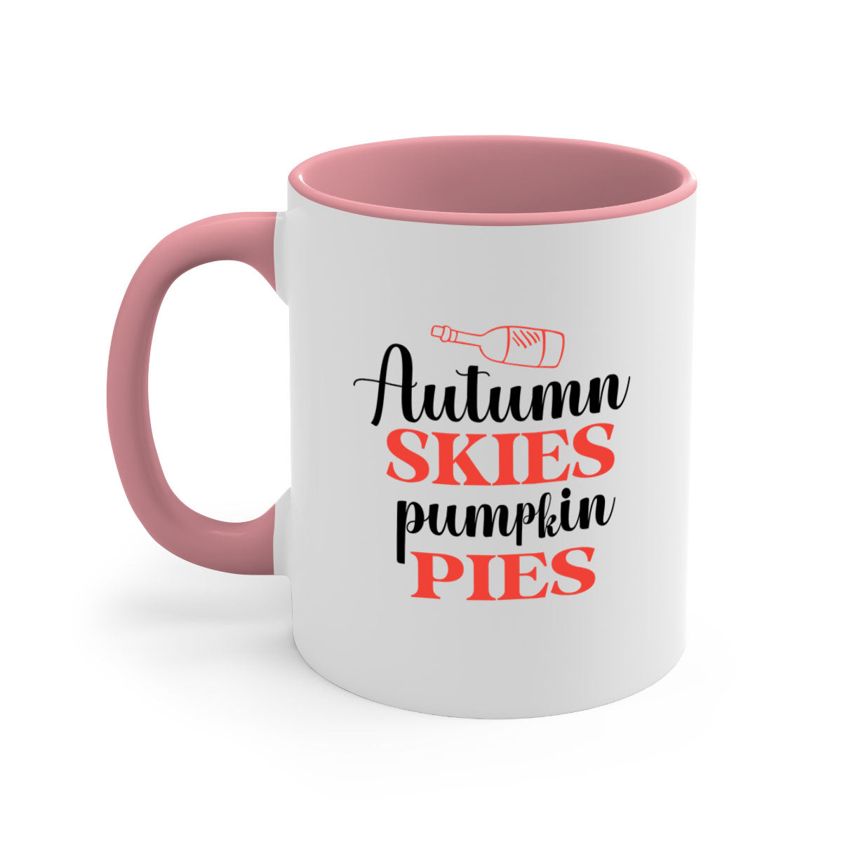 Autumn Skies Pumpkin Pies Mug featuring a two-tone design with a colored handle and glossy finish, perfect for fall beverages.