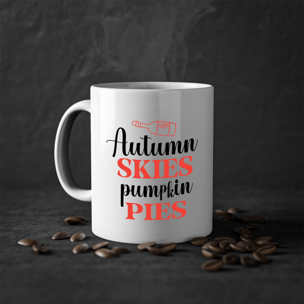 Autumn Skies Pumpkin Pies Mug featuring a two-tone design with a colored handle and glossy finish, perfect for fall beverages.