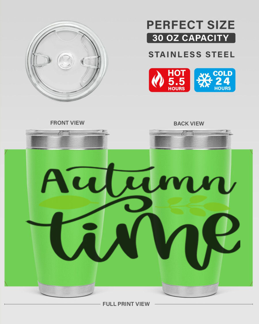 Autumn Time 35# Tumbler featuring double wall vacuum stainless steel design, perfect for keeping drinks hot or cold.