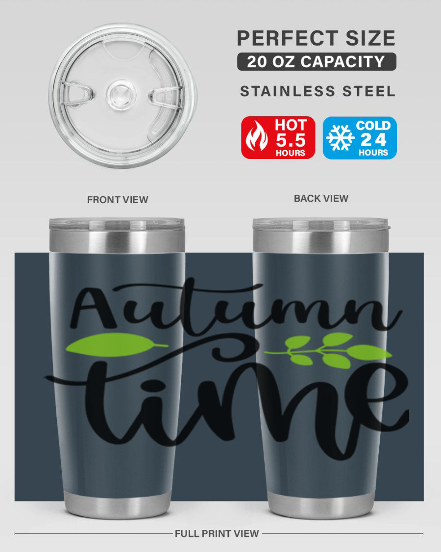 Autumn Time 35# Tumbler featuring double wall vacuum stainless steel design, perfect for keeping drinks hot or cold.