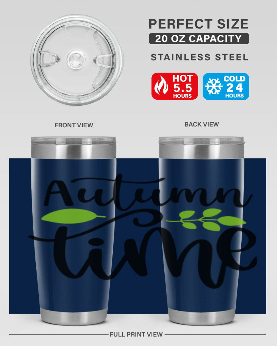 Autumn Time 35# Tumbler featuring double wall vacuum stainless steel design, perfect for keeping drinks hot or cold.