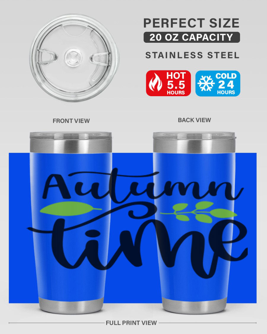 Autumn Time 35# Tumbler featuring double wall vacuum stainless steel design, perfect for keeping drinks hot or cold.