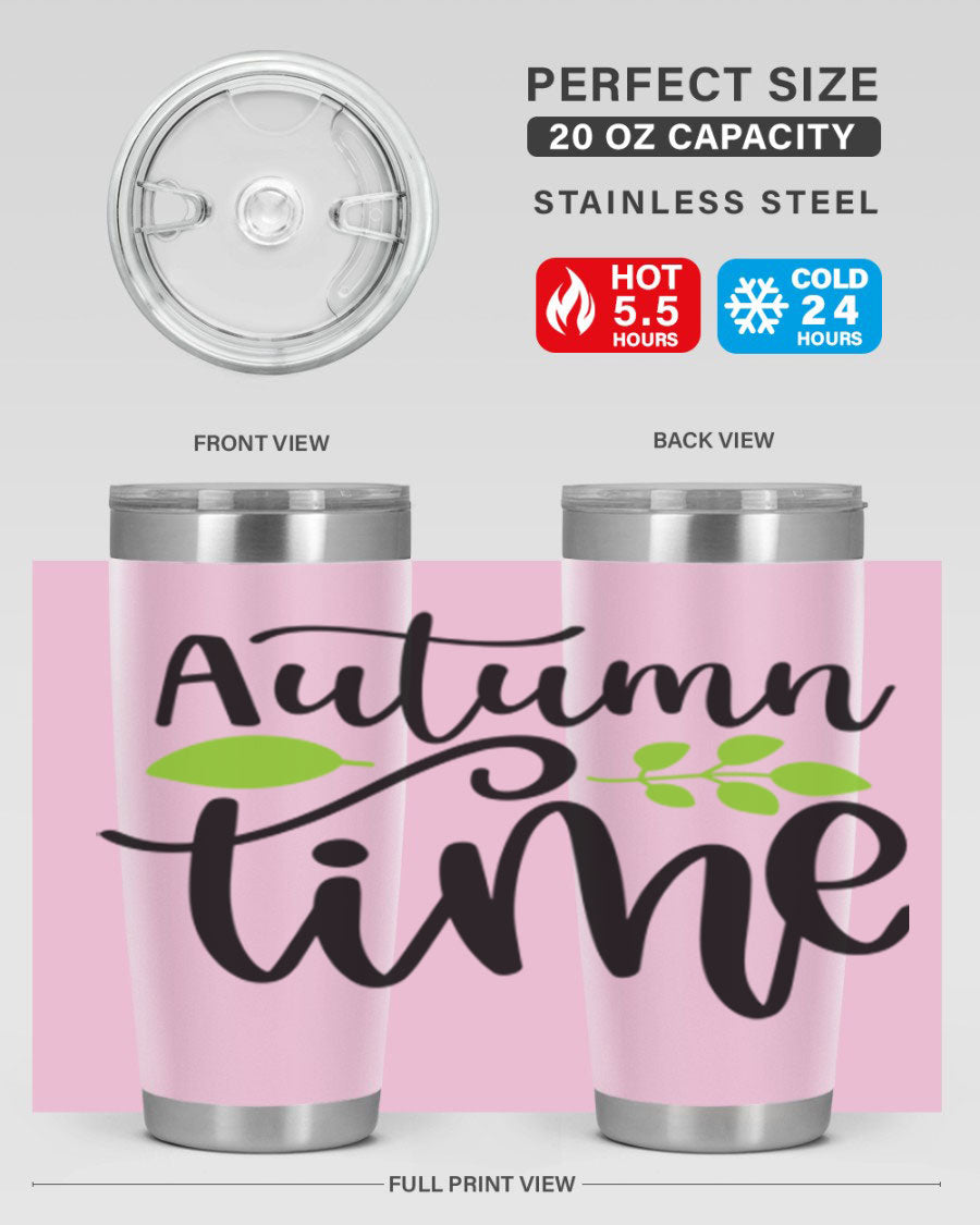 Autumn Time 35# Tumbler featuring double wall vacuum stainless steel design, perfect for keeping drinks hot or cold.