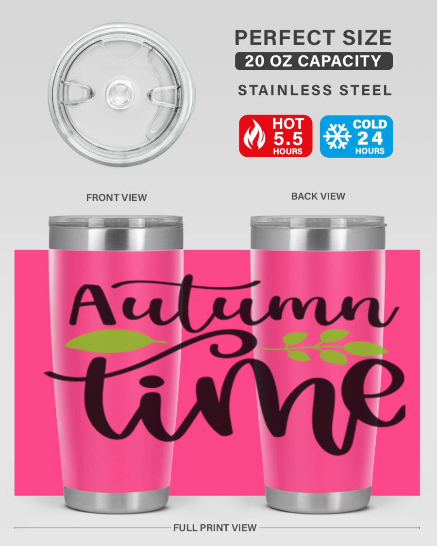 Autumn Time 35# Tumbler featuring double wall vacuum stainless steel design, perfect for keeping drinks hot or cold.