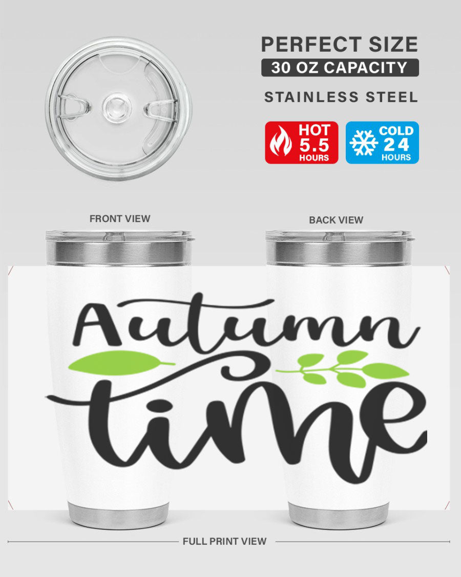 Autumn Time 35# Tumbler featuring double wall vacuum stainless steel design, perfect for keeping drinks hot or cold.