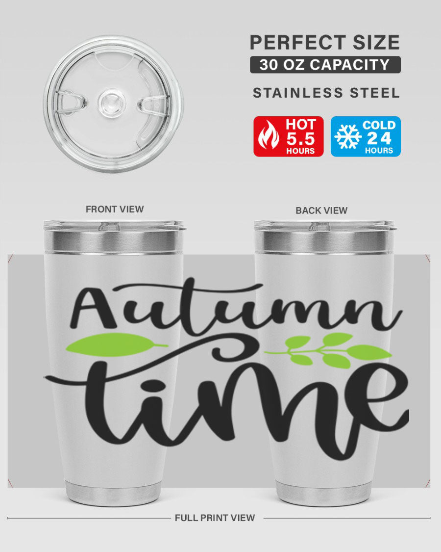 Autumn Time 35# Tumbler featuring double wall vacuum stainless steel design, perfect for keeping drinks hot or cold.