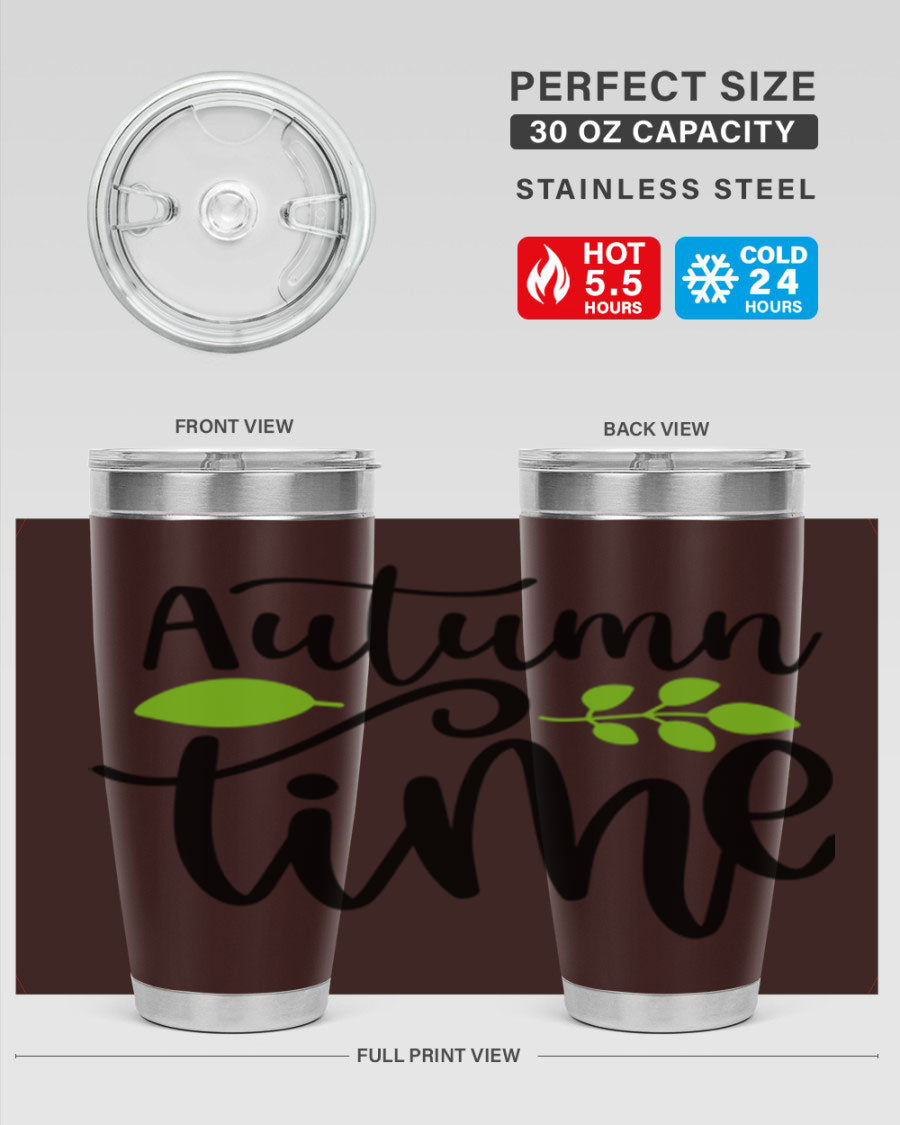 Autumn Time 35# Tumbler featuring double wall vacuum stainless steel design, perfect for keeping drinks hot or cold.