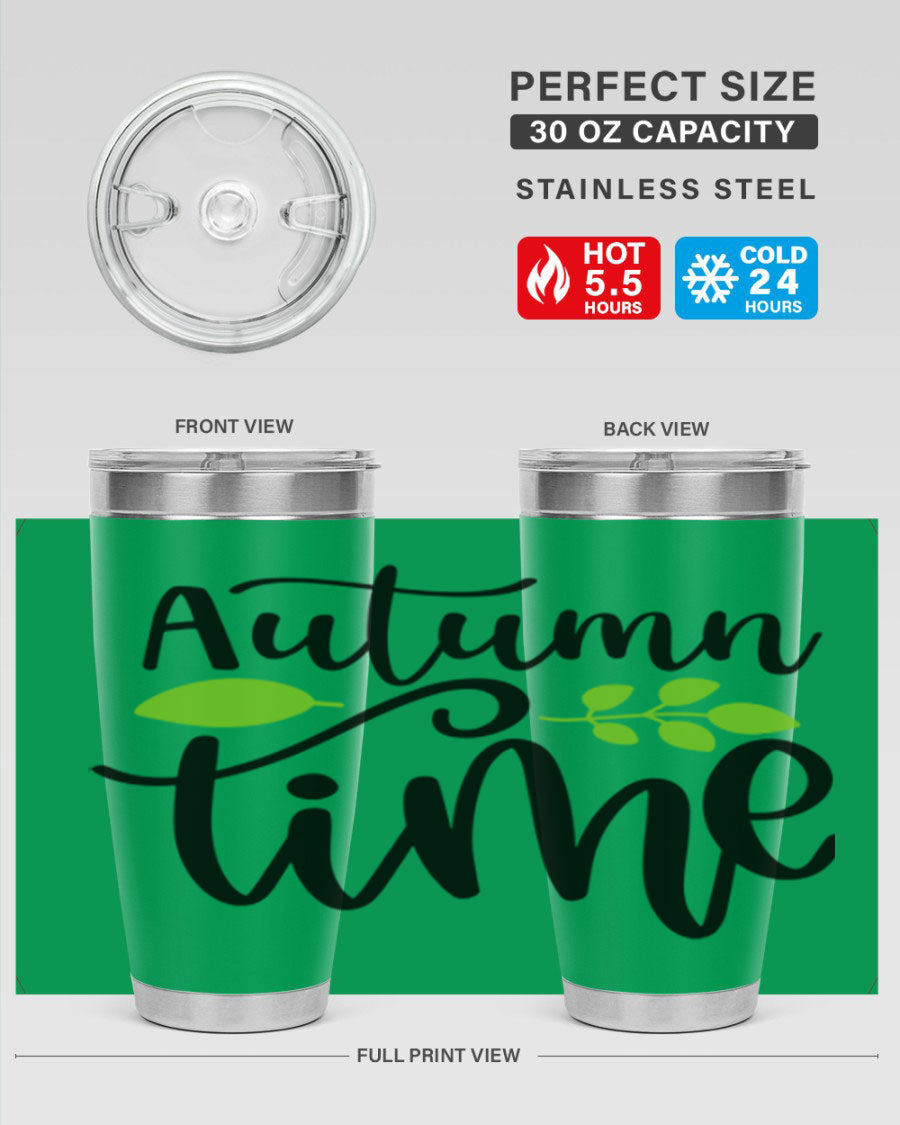 Autumn Time 35# Tumbler featuring double wall vacuum stainless steel design, perfect for keeping drinks hot or cold.