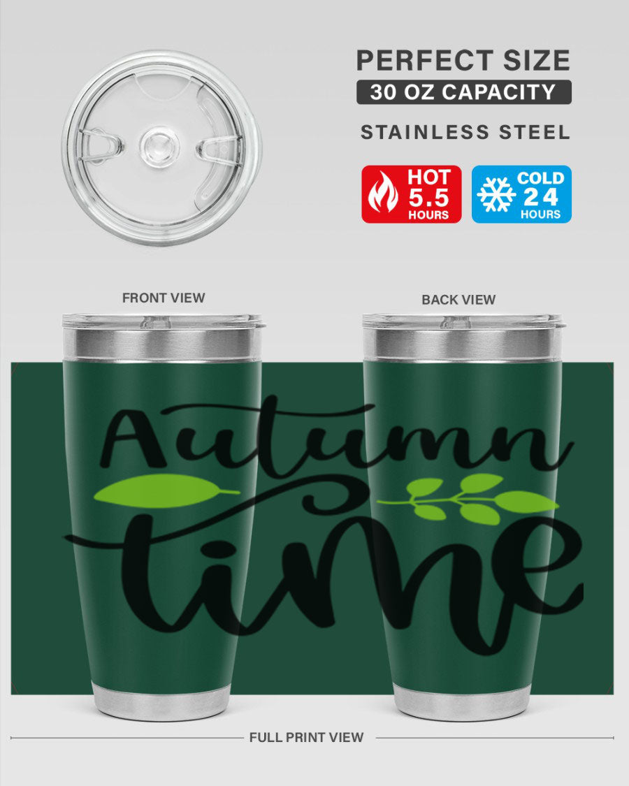 Autumn Time 35# Tumbler featuring double wall vacuum stainless steel design, perfect for keeping drinks hot or cold.