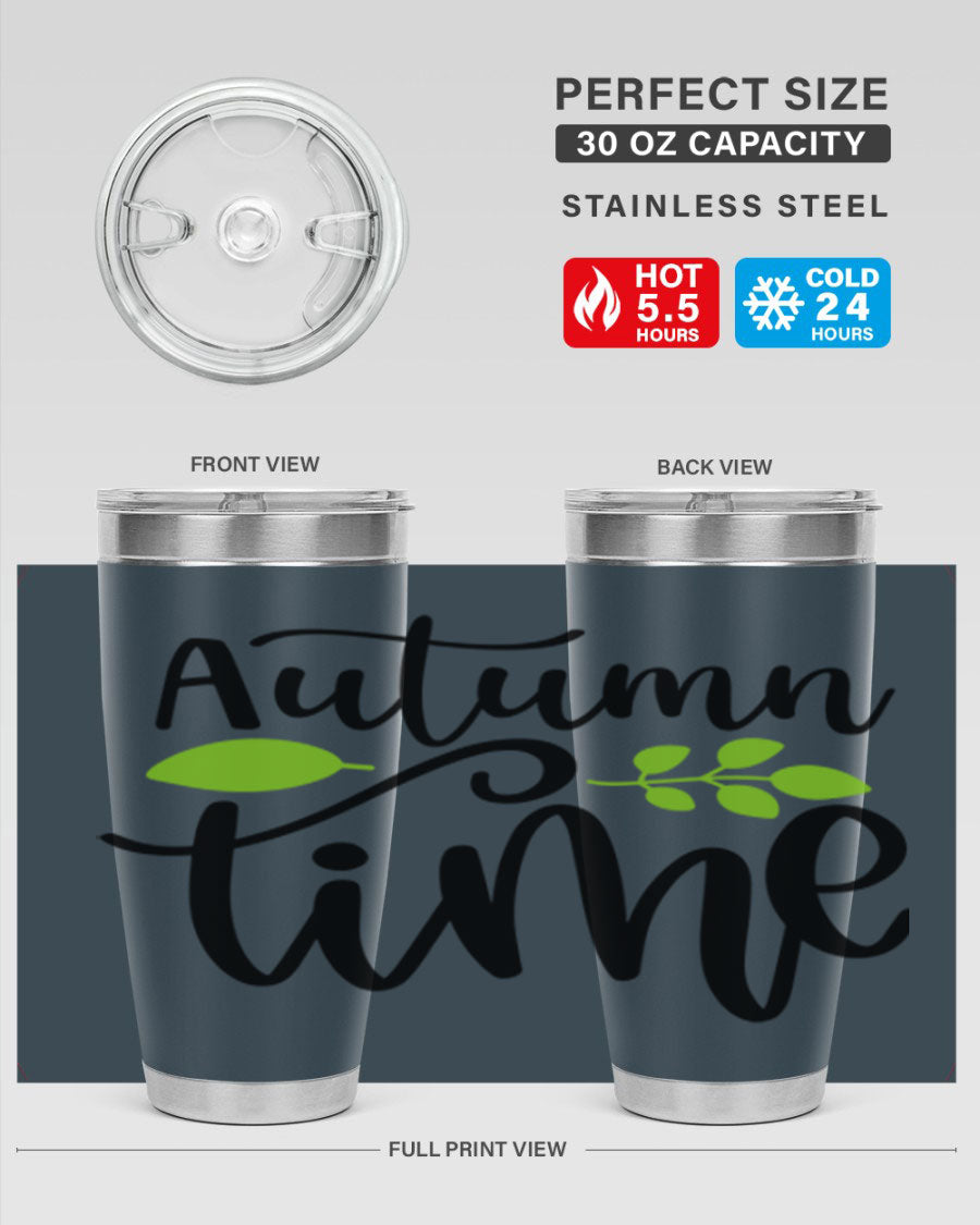 Autumn Time 35# Tumbler featuring double wall vacuum stainless steel design, perfect for keeping drinks hot or cold.