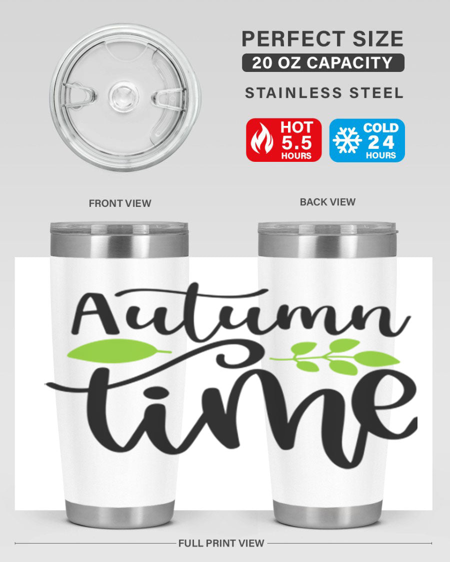 Autumn Time 35# Tumbler featuring double wall vacuum stainless steel design, perfect for keeping drinks hot or cold.