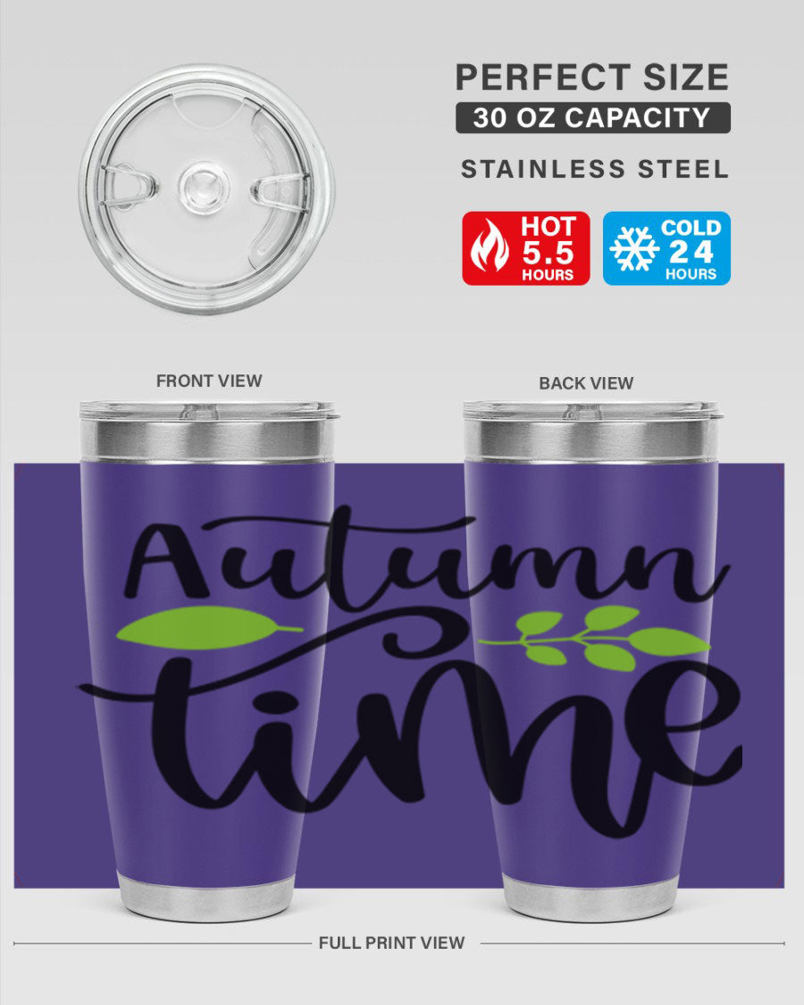 Autumn Time 35# Tumbler featuring double wall vacuum stainless steel design, perfect for keeping drinks hot or cold.