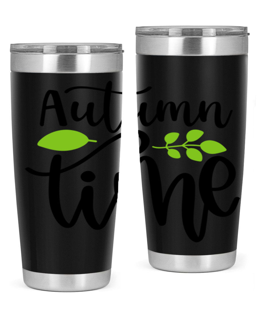 Autumn Time 35# Tumbler featuring double wall vacuum stainless steel design, perfect for keeping drinks hot or cold.