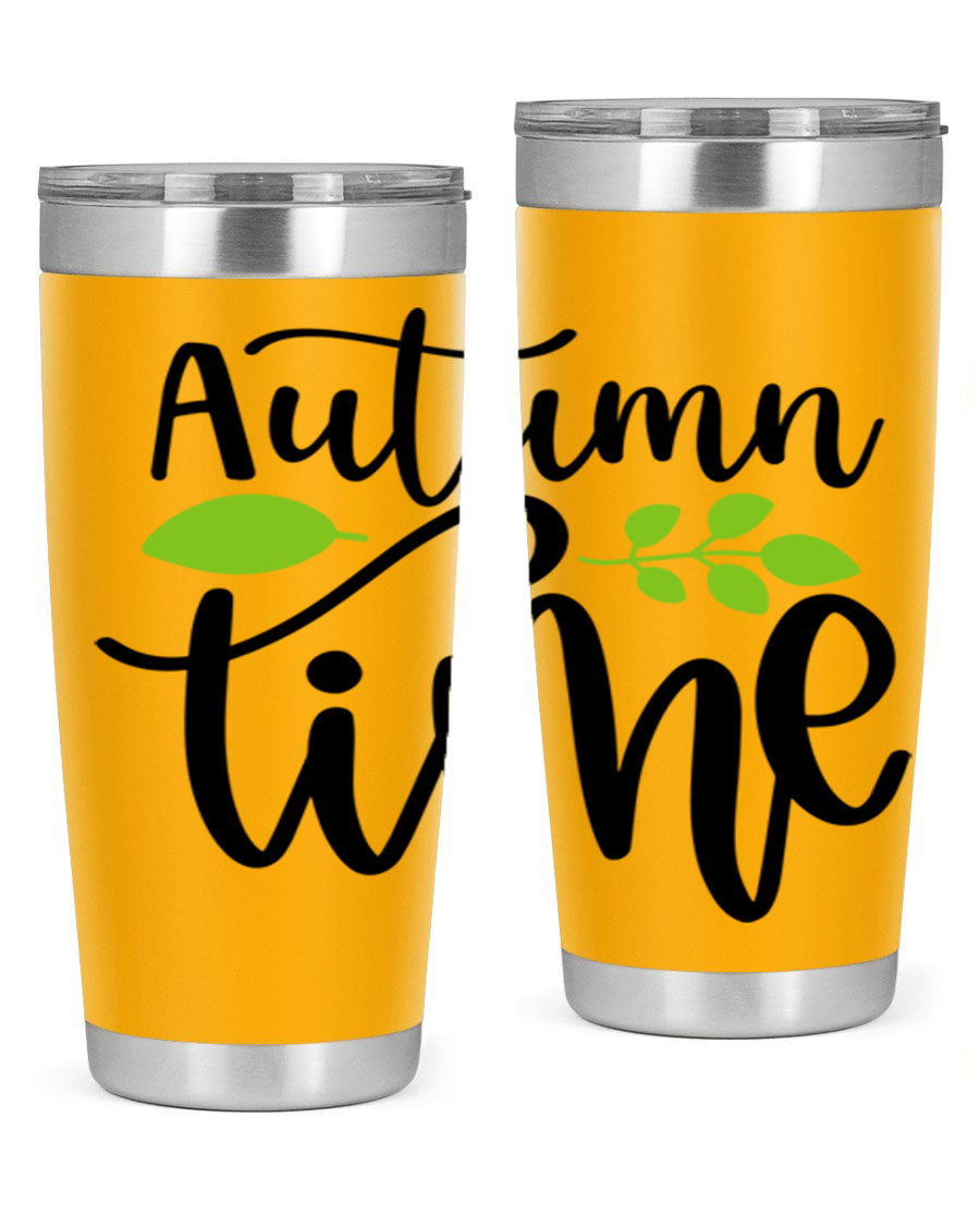 Autumn Time 35# Tumbler featuring double wall vacuum stainless steel design, perfect for keeping drinks hot or cold.