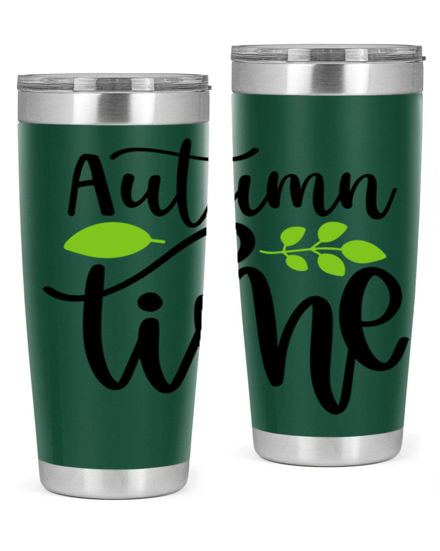 Autumn Time 35# Tumbler featuring double wall vacuum stainless steel design, perfect for keeping drinks hot or cold.