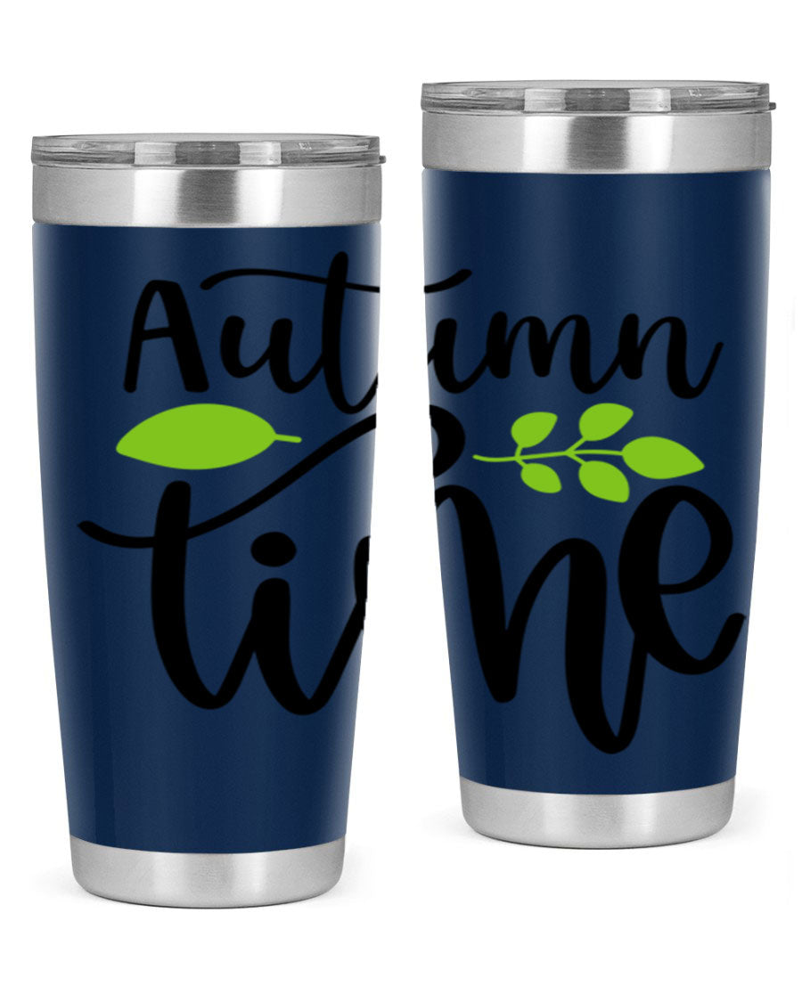 Autumn Time 35# Tumbler featuring double wall vacuum stainless steel design, perfect for keeping drinks hot or cold.