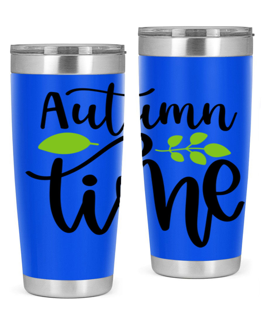 Autumn Time 35# Tumbler featuring double wall vacuum stainless steel design, perfect for keeping drinks hot or cold.