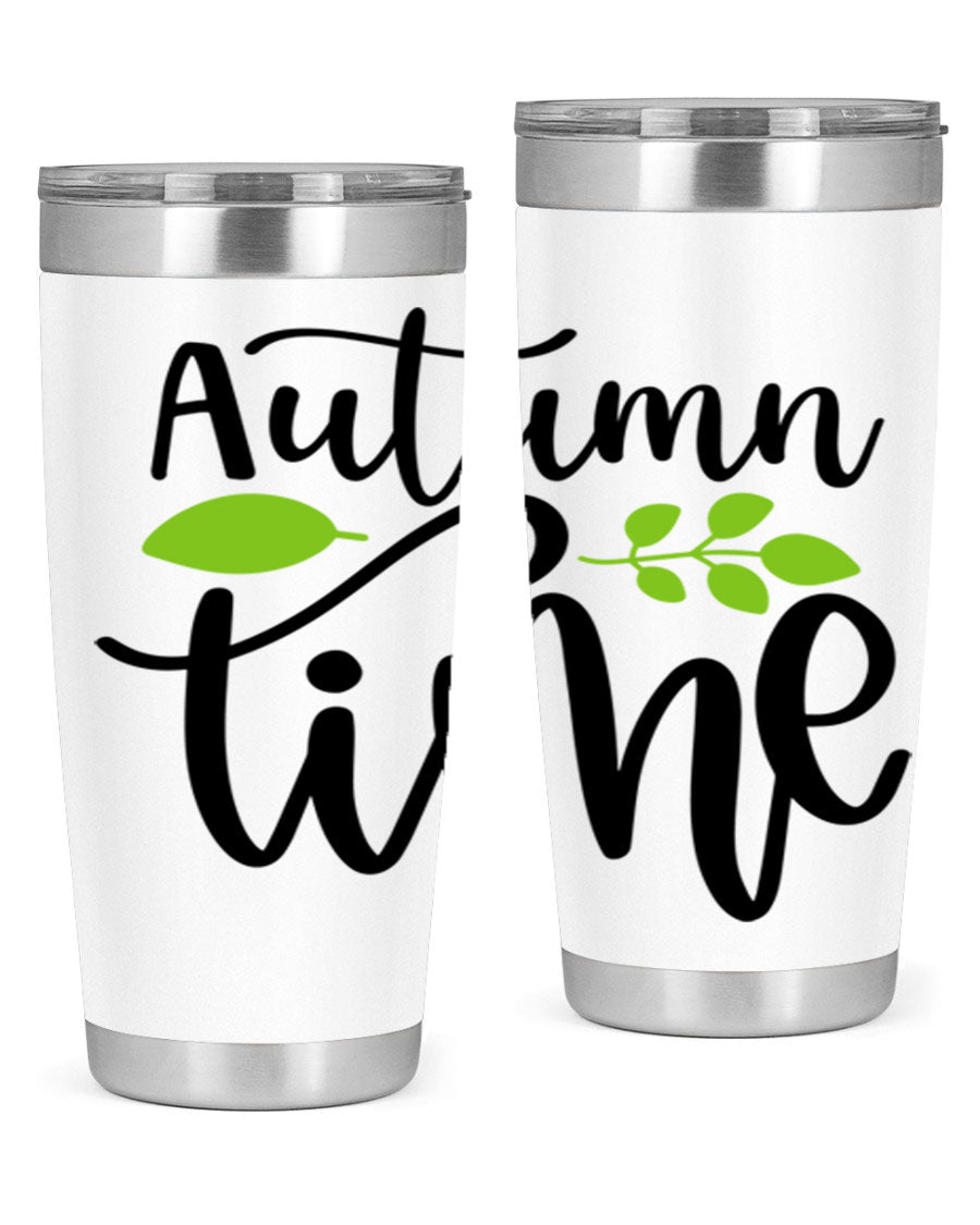 Autumn Time 35# Tumbler featuring double wall vacuum stainless steel design, perfect for keeping drinks hot or cold.