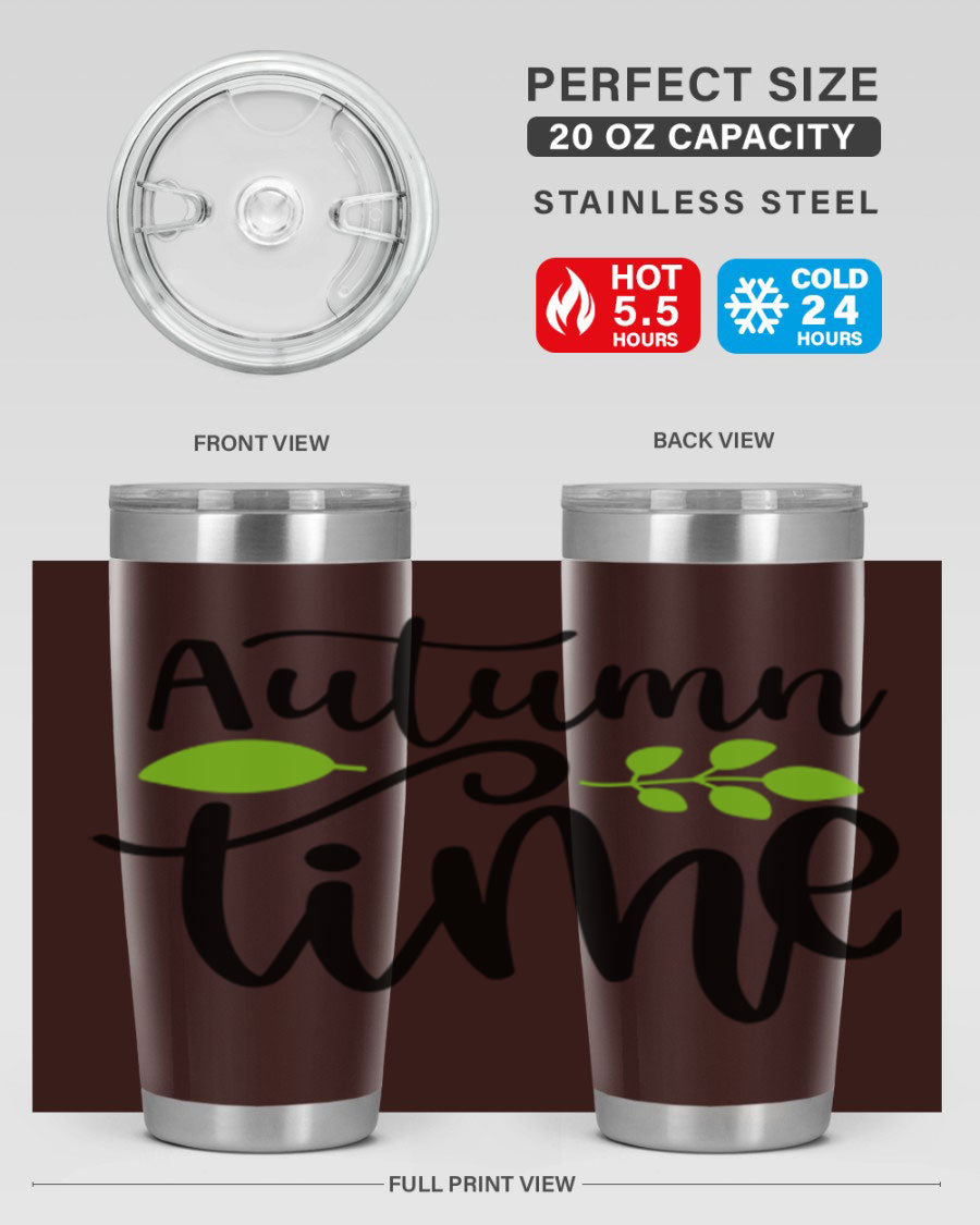 Autumn Time 35# Tumbler featuring double wall vacuum stainless steel design, perfect for keeping drinks hot or cold.