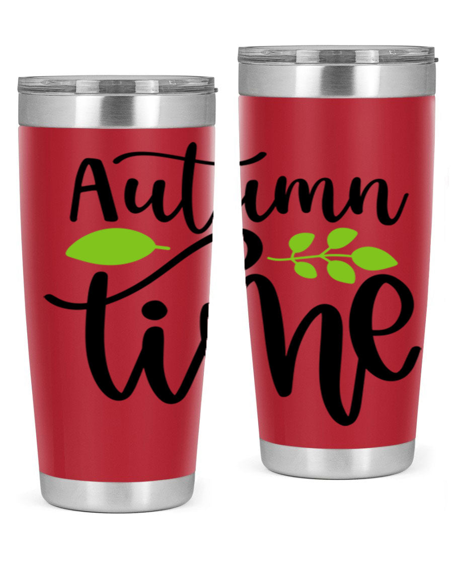 Autumn Time 35# Tumbler featuring double wall vacuum stainless steel design, perfect for keeping drinks hot or cold.