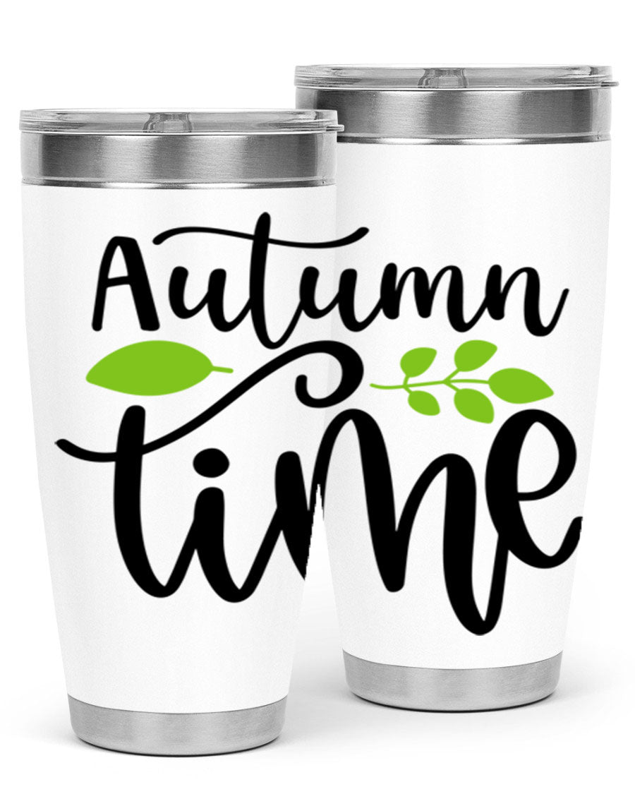 Autumn Time 35# Tumbler featuring double wall vacuum stainless steel design, perfect for keeping drinks hot or cold.