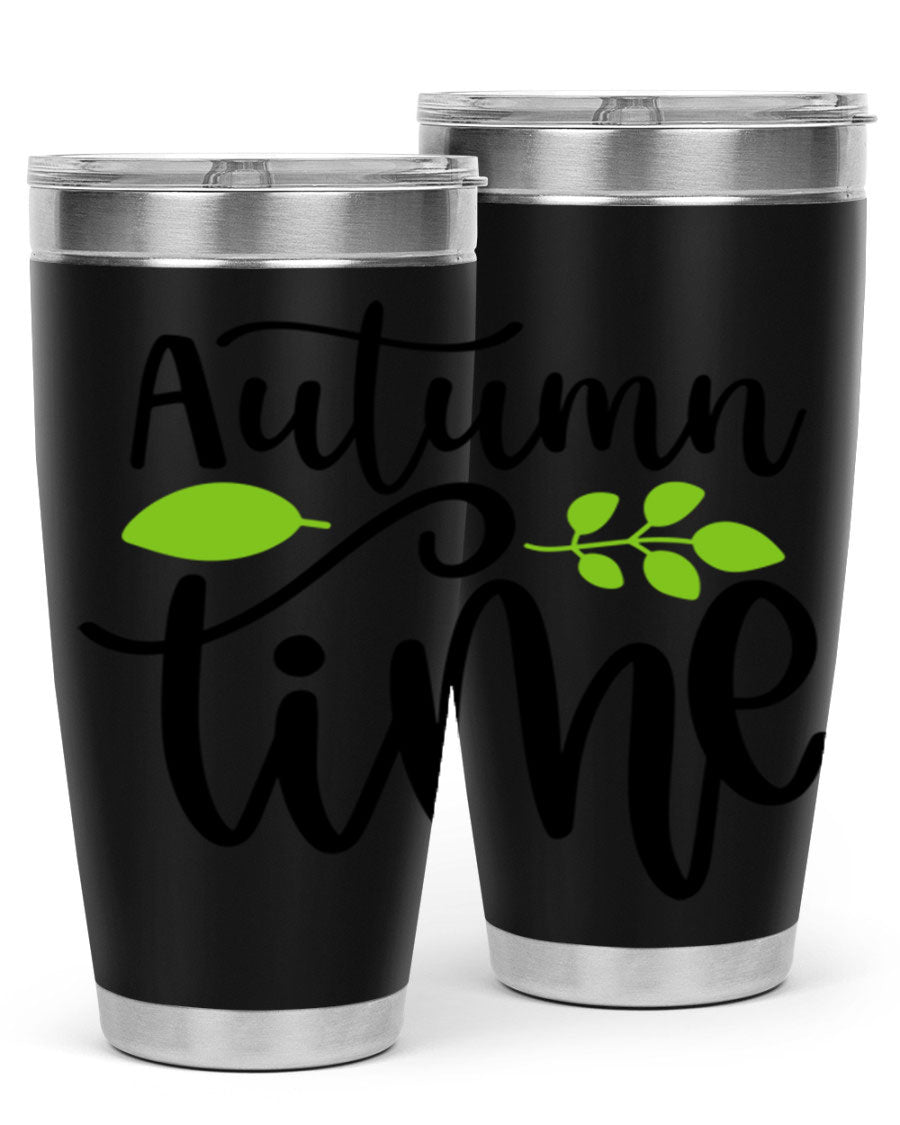 Autumn Time 35# Tumbler featuring double wall vacuum stainless steel design, perfect for keeping drinks hot or cold.