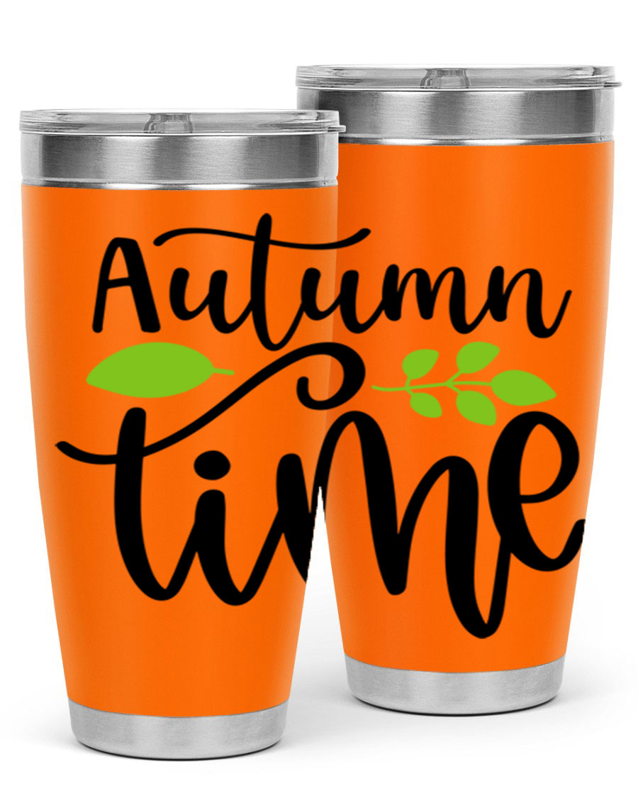 Autumn Time 35# Tumbler featuring double wall vacuum stainless steel design, perfect for keeping drinks hot or cold.