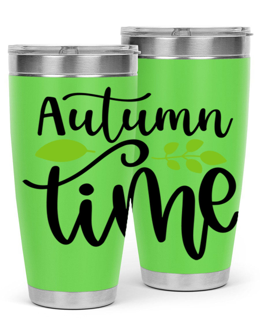 Autumn Time 35# Tumbler featuring double wall vacuum stainless steel design, perfect for keeping drinks hot or cold.