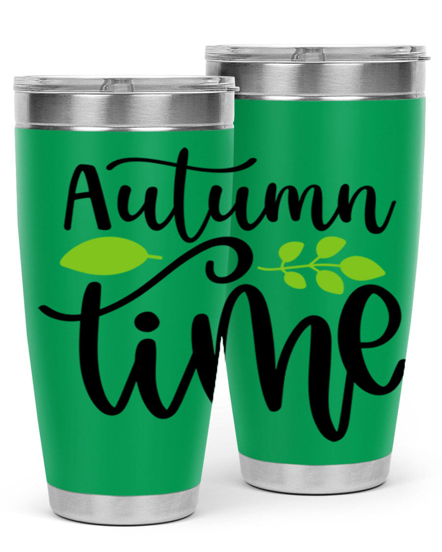 Autumn Time 35# Tumbler featuring double wall vacuum stainless steel design, perfect for keeping drinks hot or cold.