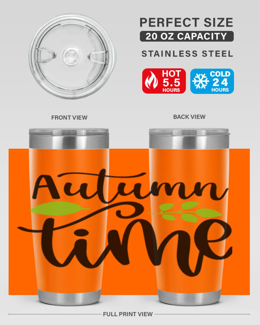 Autumn Time 35# Tumbler featuring double wall vacuum stainless steel design, perfect for keeping drinks hot or cold.