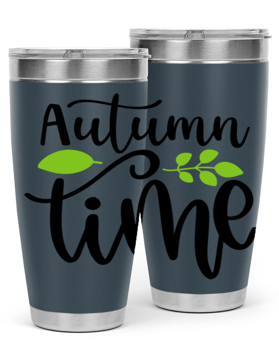 Autumn Time 35# Tumbler featuring double wall vacuum stainless steel design, perfect for keeping drinks hot or cold.