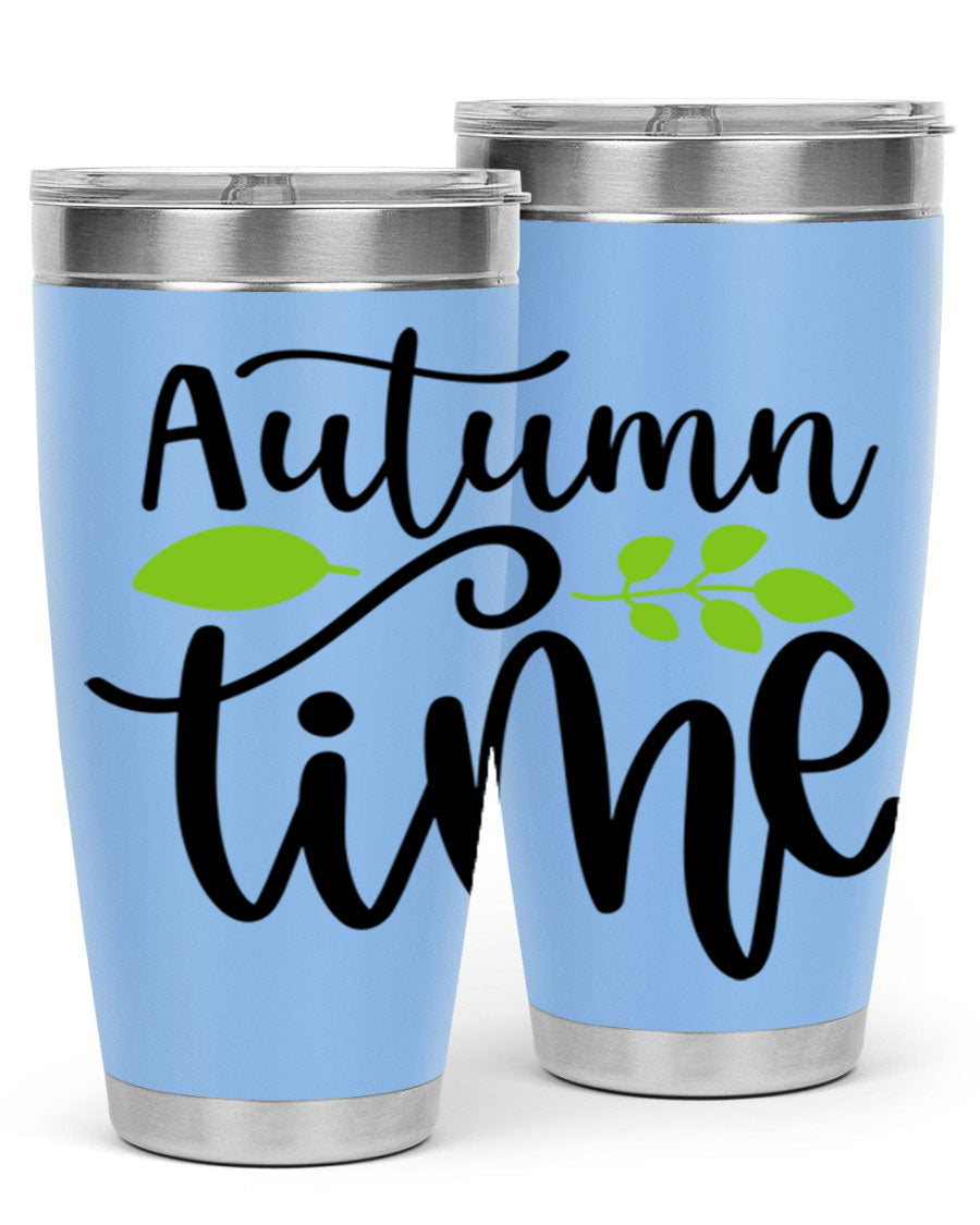 Autumn Time 35# Tumbler featuring double wall vacuum stainless steel design, perfect for keeping drinks hot or cold.