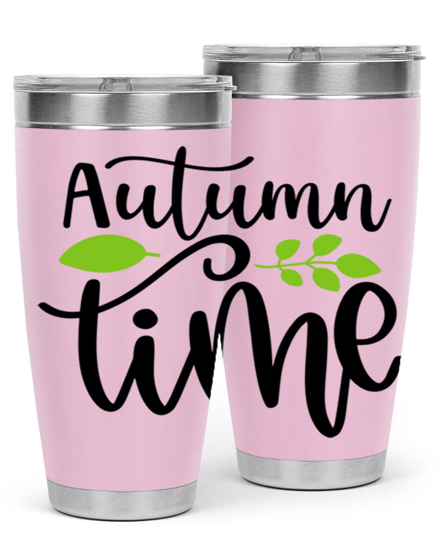 Autumn Time 35# Tumbler featuring double wall vacuum stainless steel design, perfect for keeping drinks hot or cold.