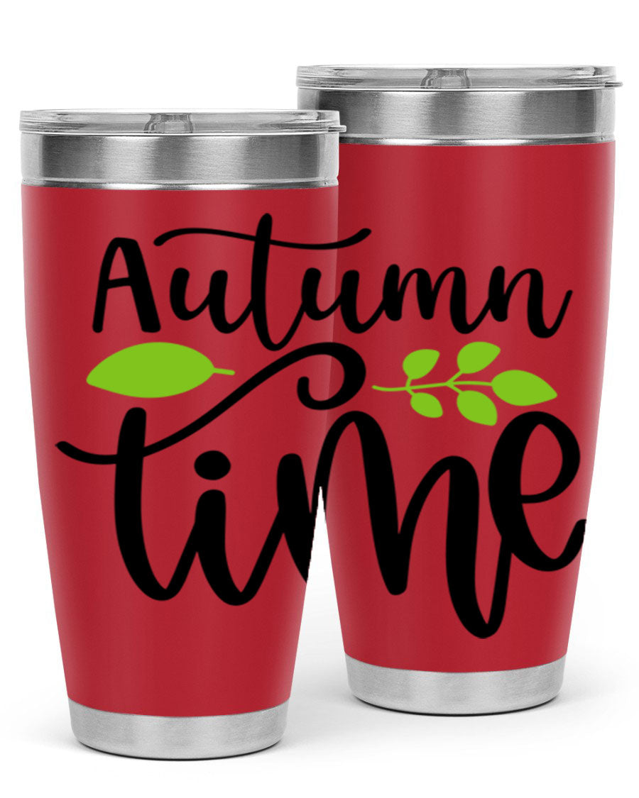 Autumn Time 35# Tumbler featuring double wall vacuum stainless steel design, perfect for keeping drinks hot or cold.