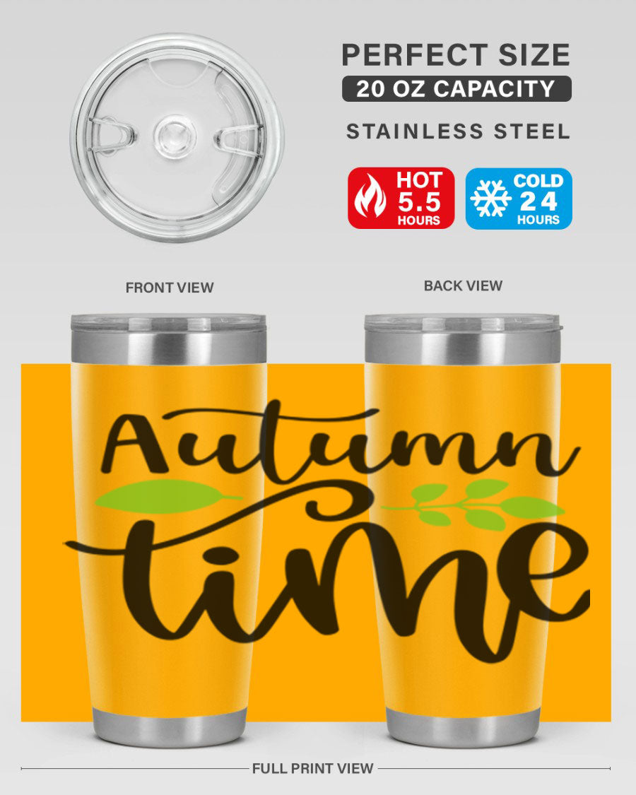 Autumn Time 35# Tumbler featuring double wall vacuum stainless steel design, perfect for keeping drinks hot or cold.