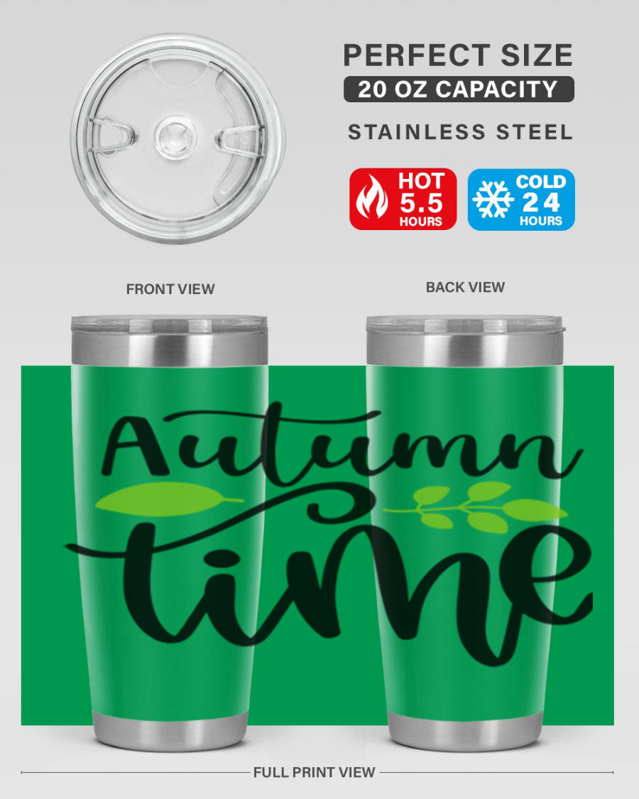 Autumn Time 35# Tumbler featuring double wall vacuum stainless steel design, perfect for keeping drinks hot or cold.