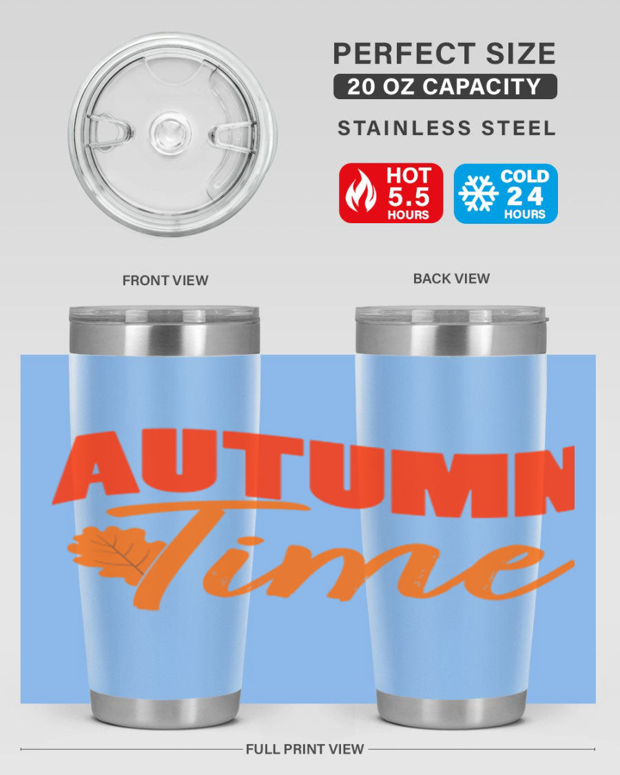 Autumn Time Design 33# 20oz Tumbler featuring vibrant fall colors and a stainless steel finish, ideal for hot and cold beverages.