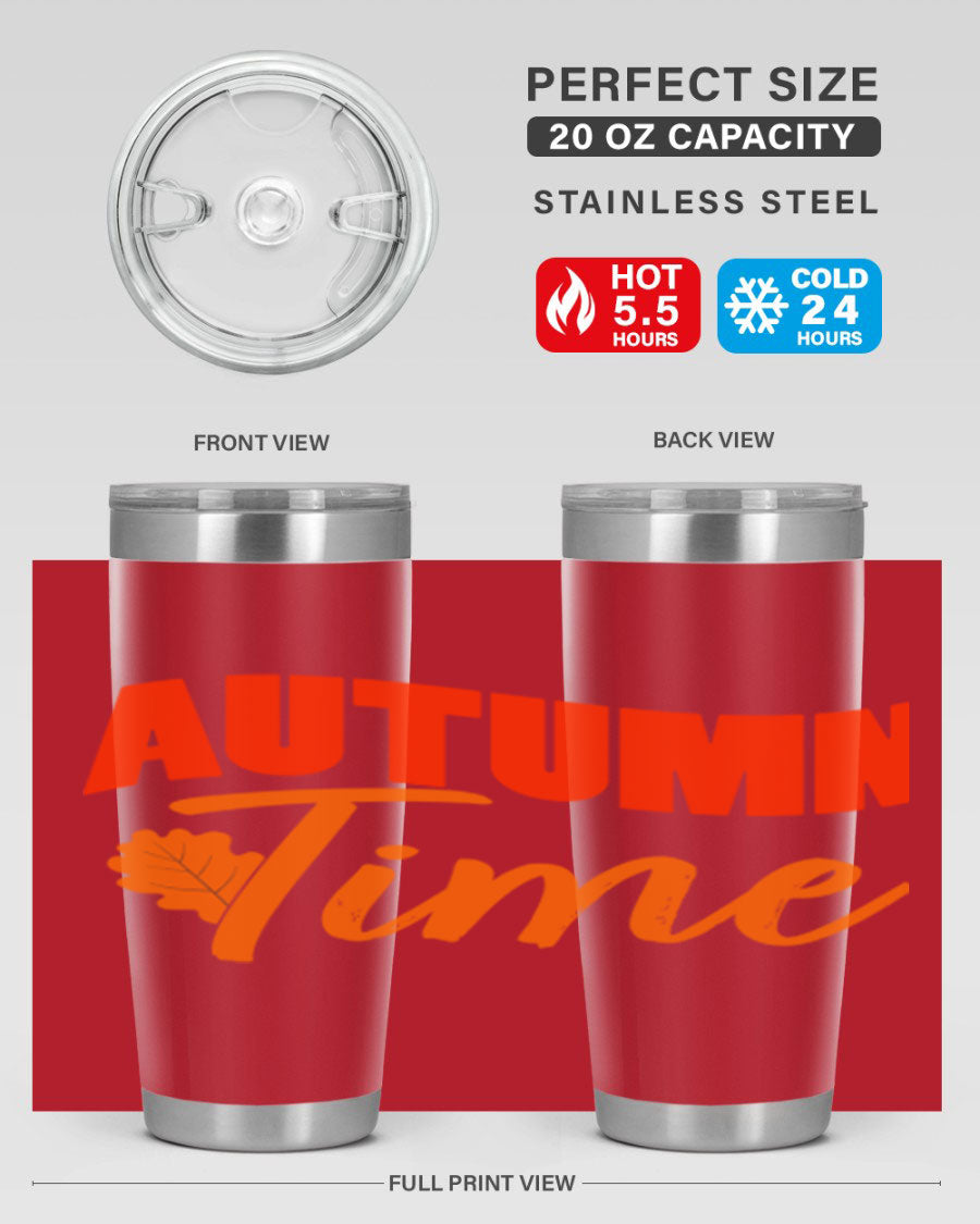 Autumn Time Design 33# 20oz Tumbler featuring vibrant fall colors and a stainless steel finish, ideal for hot and cold beverages.