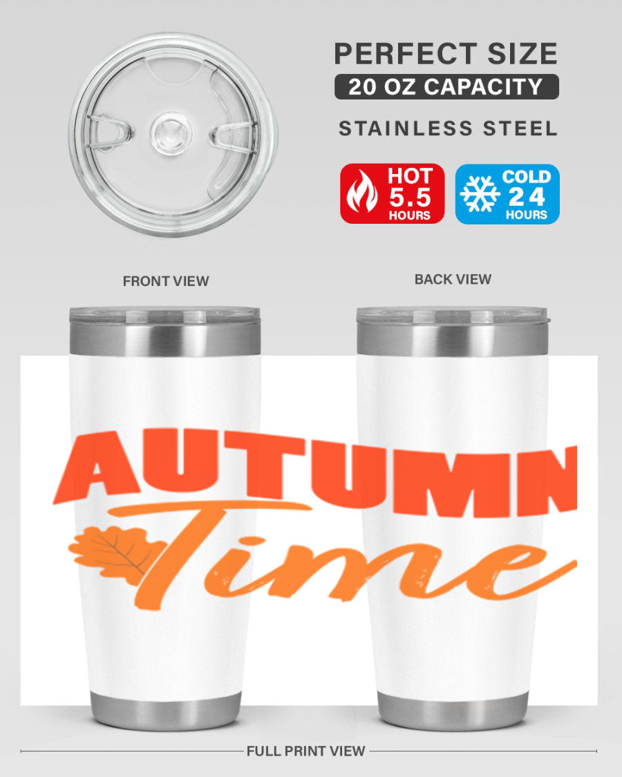 Autumn Time Design 33# 20oz Tumbler featuring vibrant fall colors and a stainless steel finish, ideal for hot and cold beverages.